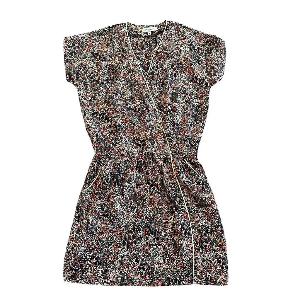 La Petite Francaise Floral Print Mini Dress Gold Trim Size 36 Small Women's